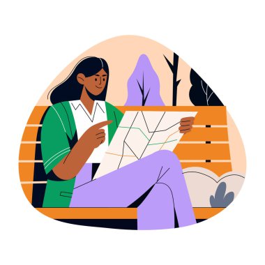 Harita okuyan bir kızın düz bir çizimi