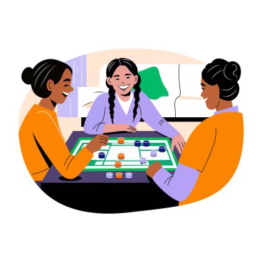 Tahta oyunu oynayan kızların düz bir çizimi