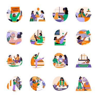 Düz dizaynlı genç insanların vektör çizimleri.