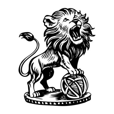 Sirk aslanının kükremesini gösteren klasik bir illüstrasyon.