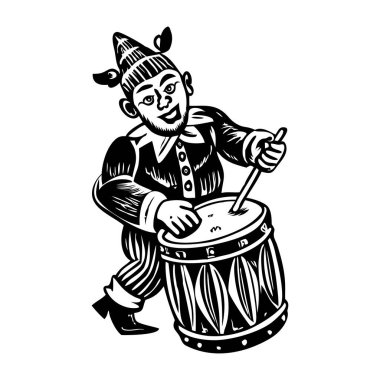 Klasik tarzda sirk davulcusu karakter illüstrasyonu