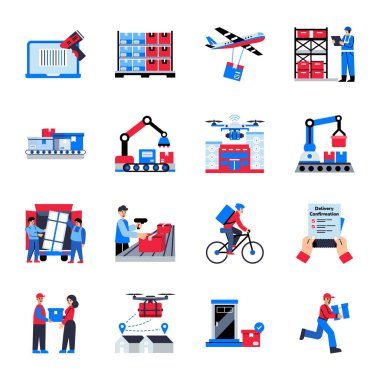 tasarım için set koleksiyonunda dağıtım ve lojistik düz simgeler. lojistik ve lojistik vektör sembolü stok web illüstrasyonu.