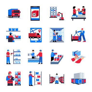 dağıtım ve ulaşım izometrik simgeleri ayarlandı