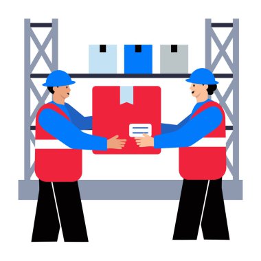 Depo ekibi birlikte çalışıyor, düz stil simgesi