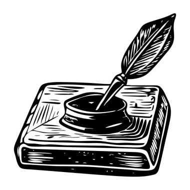 Kalem ve eski resimli Japon mürekkep taşı