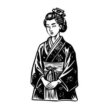 Japon kimonolu kadının klasik resimleri.
