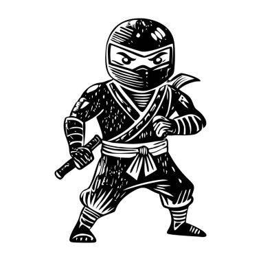 Dövüş pozunda ninja figürü, klasik çizim