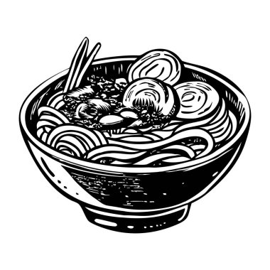 Japon ramen kasesini resmeden klasik bir illüstrasyon.