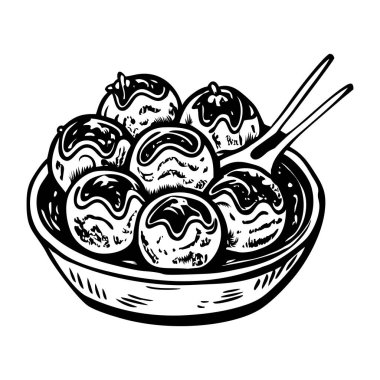 Geleneksel Japon ahtapot topları yemeği, klasik illüstrasyon