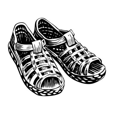 Geleneksel Japon saman sandaletleri, klasik çizimler.