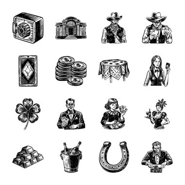 El çizimi kumarhane ikonları..