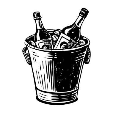 Şampanya kovası vintage biçim vektör çizimi