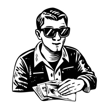 Gözlük takan poker oyuncusu, klasik karakter çizimi