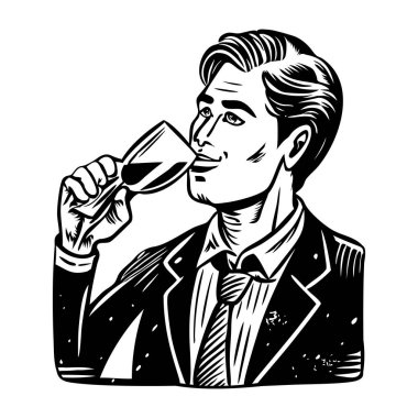 Şarap içen bir adamın klasik karakter çizimi