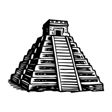 Maya piramidi eski tarz illüstrasyon