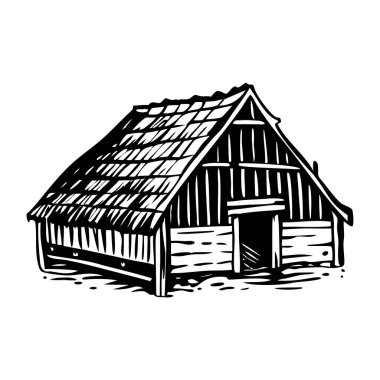 Eski bir uzun ev mimarisinin klasik bir tasviri.