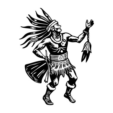 Güneş dansı yapan bir karakter, klasik illüstrasyon.