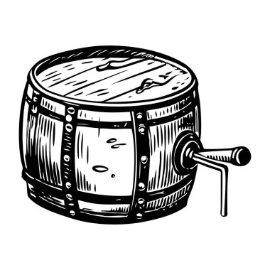 Eski usul ahşap su davulu illüstrasyonu