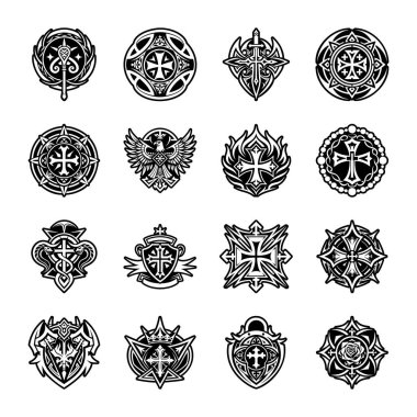 siyah ve beyaz vektör tasarım elementleri. Yuvarlak çerçeveler dizisi.