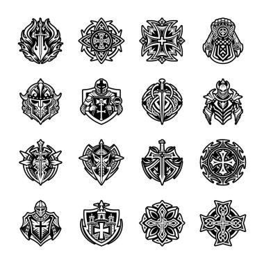 Bir takım siyah haçlar. İsa 'nın dininin sembollerinin toplanması.