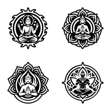 Buddha simgeleri hazır. Web tasarımı için Buddha vektör simgelerinin ana hatları