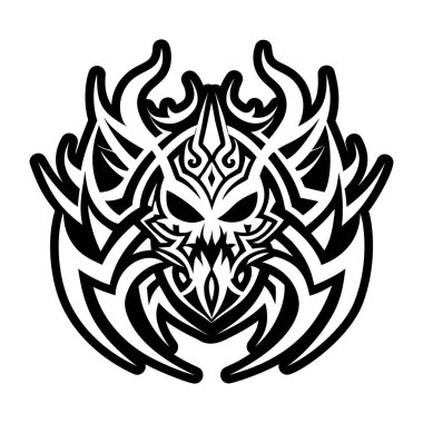 Vektör kabile kafatası ikonu. kabile dövmesi. Keskin boynuzlu siyah kafatası