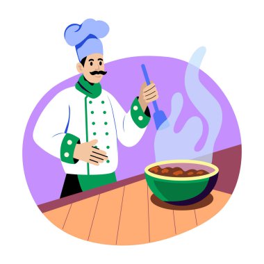 Çorba sunucusu karakterinin düz bir çizimi