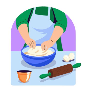 Hamur işi yapan bir karakter, düz stil illüstrasyon