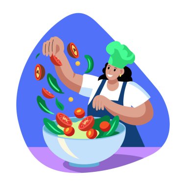 Salata karıştırıcı karakter çizimi düz biçimli