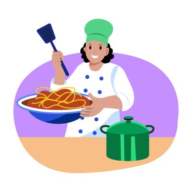 Mutfakta yemek pişiren profesyonel bir aşçı.