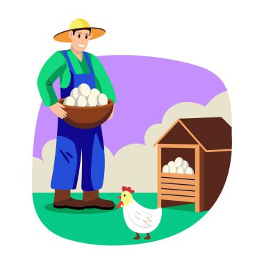 Yumurta koleksiyoncusunun elinde yumurta sepeti tutarken düz bir tasviri.