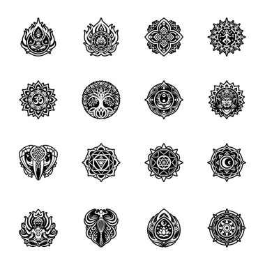 Mandala elementlerinin vektör kümesi. El çizimi çiçek elementleri. Hintli, Arap, Hintli, etnik, Arap, Hintli, boho motifleri.