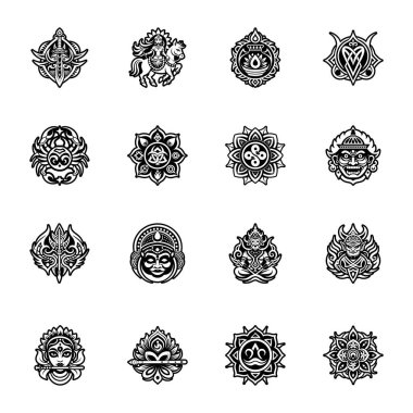 Hint geleneksel süslemelerinin siyah vektör simgeleri kümesi.