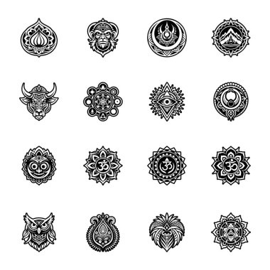 Değişik dekoratif elementlerin vektör simgeleri kümesi