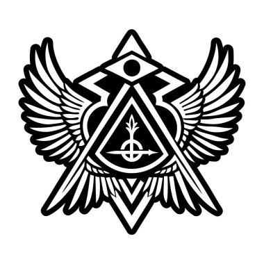 Beş köşeli yıldız sembollü soyut amblem. vektör illüstrasyonu.