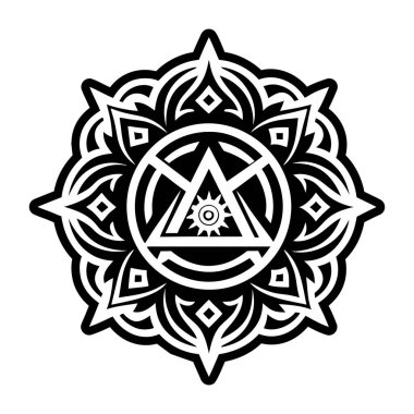 Kutsal geometri. Kutsal geometrinin siyah beyaz vektörü. Simyanın, ruhaniliğin, ruhaniliğin, dinin sembolü. okültizm, maneviyat.