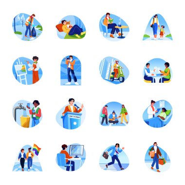 Plastik şişeleri geri dönüştüren bir karakterin düz bir çizimi