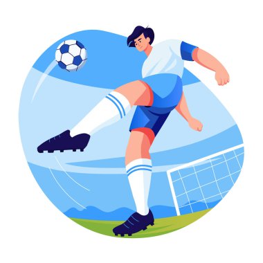 Futbol oynayan bir karakterin düz stil çizimi