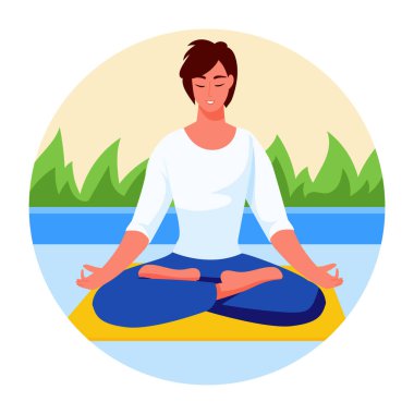 Yoga yapan bir karakterin düz bir çizimi.