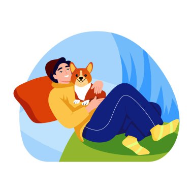 Kesik köpeğiyle evcil hayvan sahibinin düz bir tasviri.