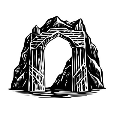Ahşap kemerli bir dağın vektör çizimi