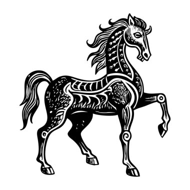 Yeleli at. Beyaz arkaplanda vektör illüstrasyonu