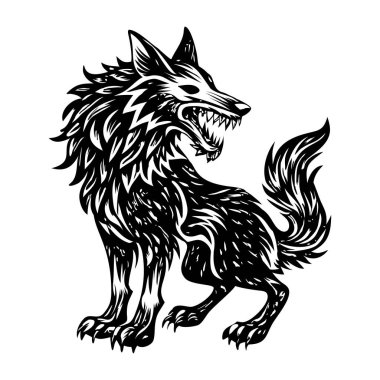 Fenrir kurt canavar illüstrasyonu.
