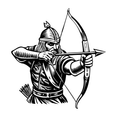 Elinde Viking okçusu olan bir karakter. Klasik bir illüstrasyon.