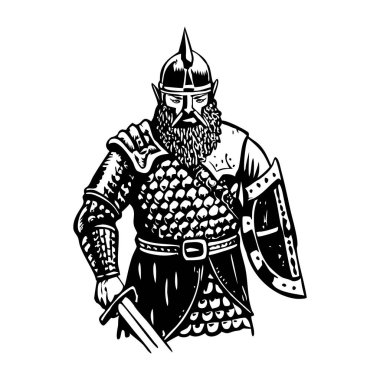Eski tarz bir Viking zırhlı savaşçı çizimi.
