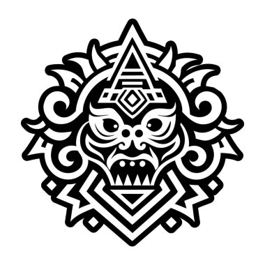bir kabile maskesinin siyah ve beyaz vektör çizimi