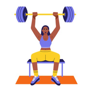 Ağırlık kaldıran bir kadının düz bir çizimi.