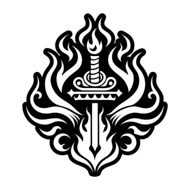 Ateş kılıcı dövmesinin doldurulmuş bir simgesi.