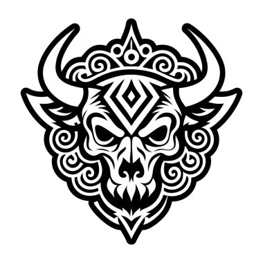 Tibet sığırı kafatası dövmesinin doldurulmuş bir simgesi