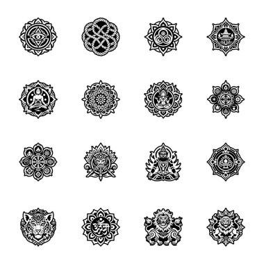 Siyah ve beyaz mandala vektör kümesi.